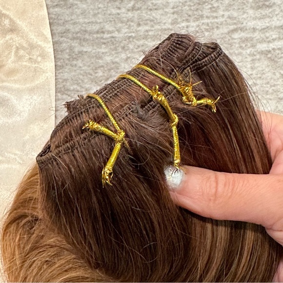 14” Chocolate Brown to Caramel Blonde 4/27 Clip In Human Hair Extensions 120g ME - Picture 9 of 13